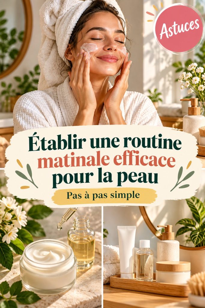 Une femme appliquant une crème sur son visage lors d'une routine de soin matinale.