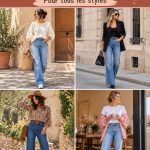 Femme stylée en jean évasé avec un haut décontracté et des baskets